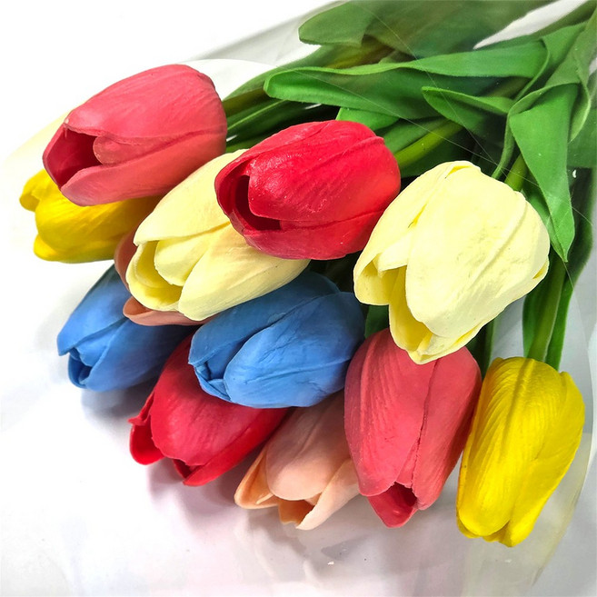 봄 인테리어 튤립 조화 6색 컬러 혼합 12송이 세트, 노랑튤립, 노랑, 1개