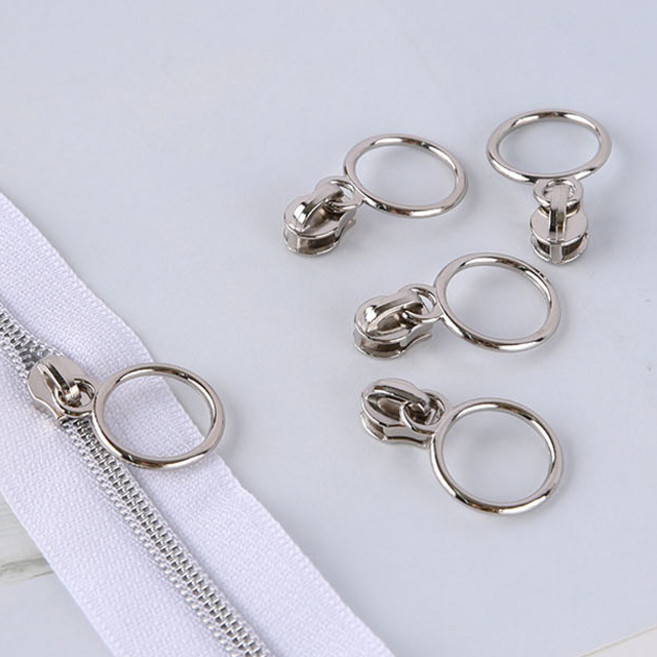 쏘잉갤러리 링 - 3호 코일 일반 지퍼 슬라이더, 실버(100개), 1개