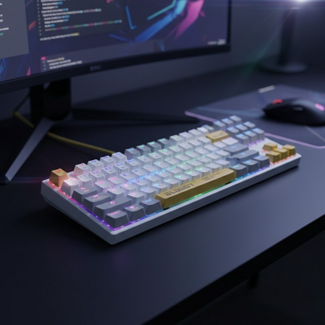 스카이디지탈 A4tech Bloody S87 게이밍 기계식 RGB 무한입력 키보드, 저소음 적축, 화이트