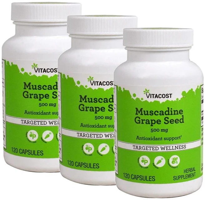 비타코스트 무스카딘 포도씨 추출물 500mg 캡슐 Vitacost Muscadine Grape Seed, 3개, 120정 - 쿠팡