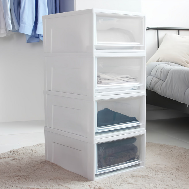 아이리스 시스템 수납박스 슬라이딩 서랍장 BC-500, 클리어/화이트, 4개