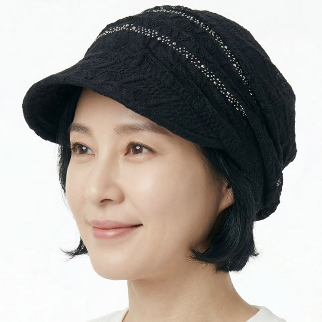 베이직엠 중년 여성 여름모자 챙비니 핫픽스 투라인 에스닉