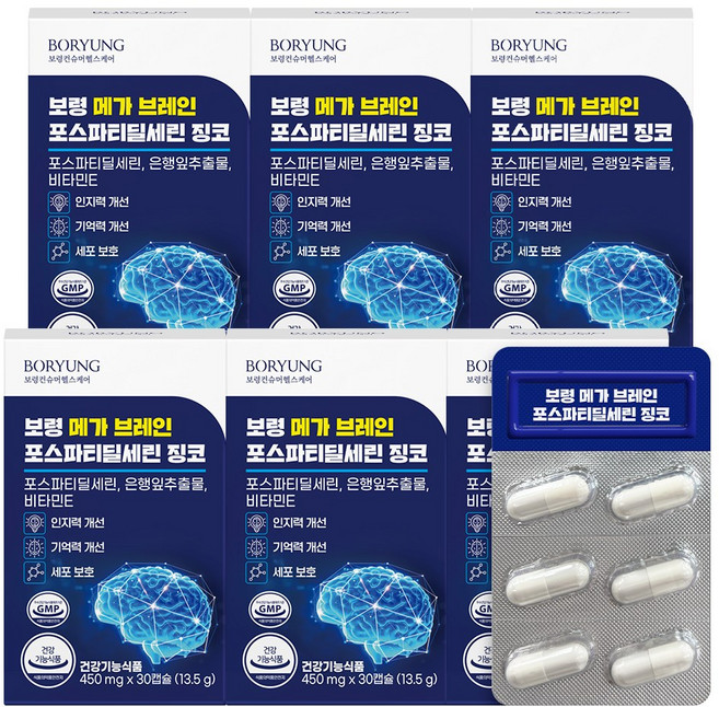 보령 메가 브레인 두뇌 인지력 기억력 포스파티딜세린 징코, 6개, 30정
