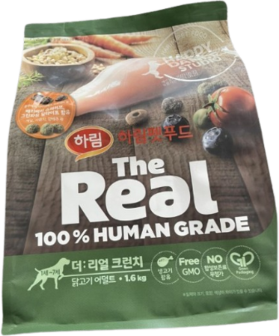 하림펫푸드 더리얼 크런치 어덜트 강아지사료, 닭, 1.6kg, 5개