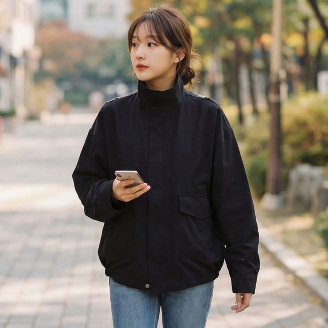 J162-8 노즈코 빅사이즈 여성 간절기용 집업 야상 숏점퍼