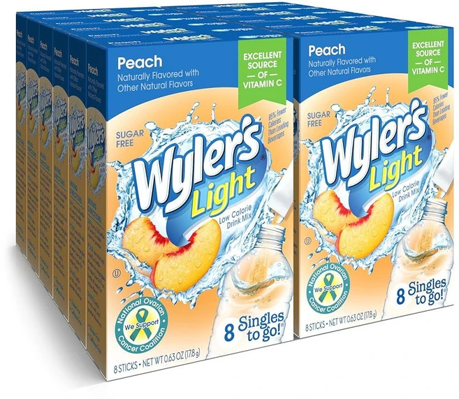 Wyler's Light 싱글 투 고 파우더 패킷 워터 드링크 믹스 레몬에이드 12팩 139592, Peach, 17.8g - 쿠팡