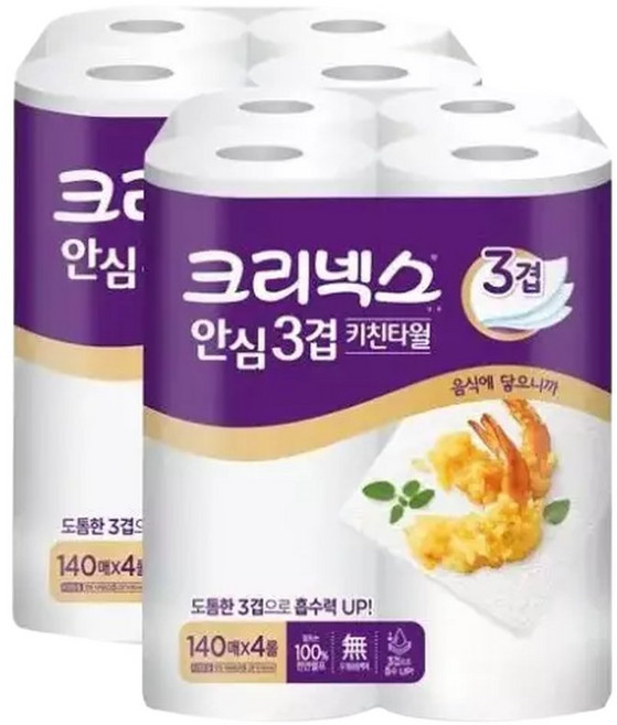크리넥스 안심 키친타올 140매 X 4롤 8개