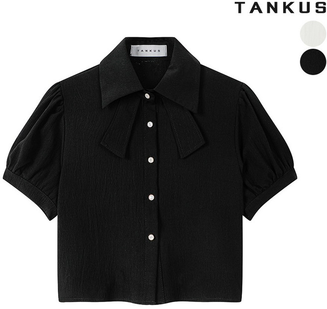 탱커스 여성 스판 진주 단추 반팔 블라우스