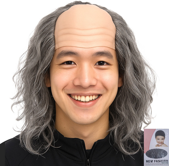 반짝이는일상 대머리 가발 할아버지 웃긴 소품, 1개, 혼합색상