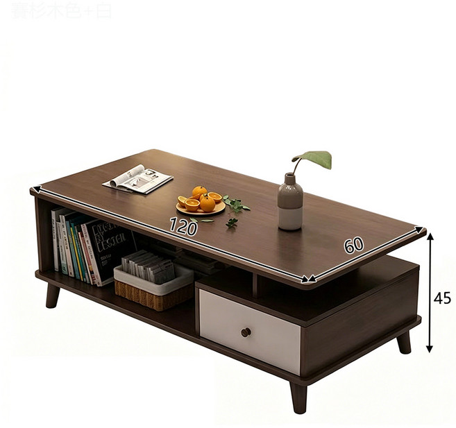 實木色+白 茶几 120x60x45cm, 深胡桃+白