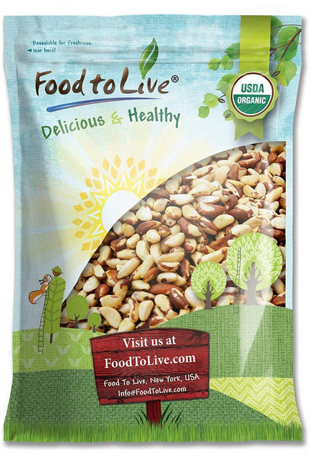 푸드 투 리브 유기농 브라질 너트 2.3kg 비 GMO 푸드 투 리브 유기농 브라질 너트 2.3kg 비 GMO 생 통 껍질 없음 무염 코셔 비건 케토 팔레오, 1개, 2.27kg