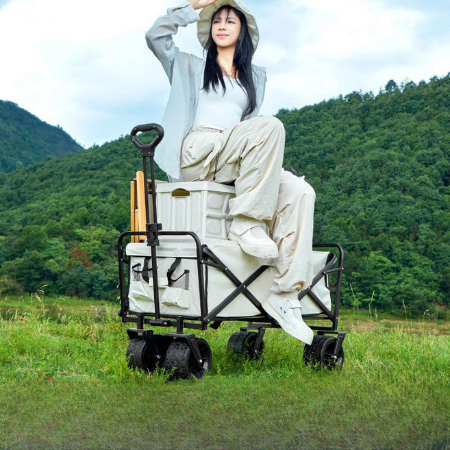 티류으스 대용량 플랫 접이식 캠핑 웨건 캠핑카트웨건 350kg 하중력 대용량 고하중 빠르게 접기 보관 용이, 1개, 검은 색의 탄소강 작은 테이블