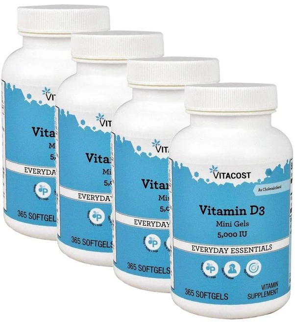 비타코스트 비타민D3 5000IU 미니캡슐 소프트젤 Vitacost Vitamin D3 Mini Gels, 4개, 365정 - 쿠팡