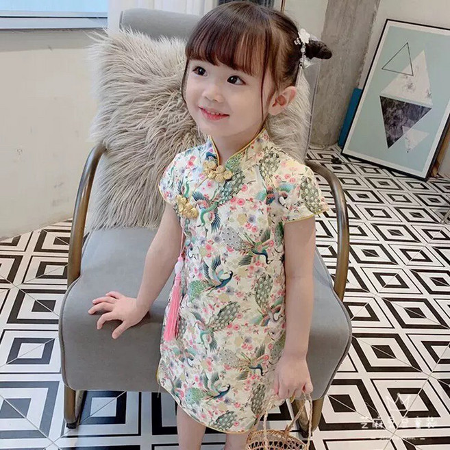 女童中國風短袖旗袍裙