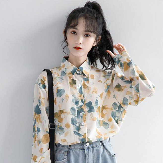 2025 春秋新款長袖花襯衫 薄款 設計感休閒風襯衣 寬鬆日系上衣