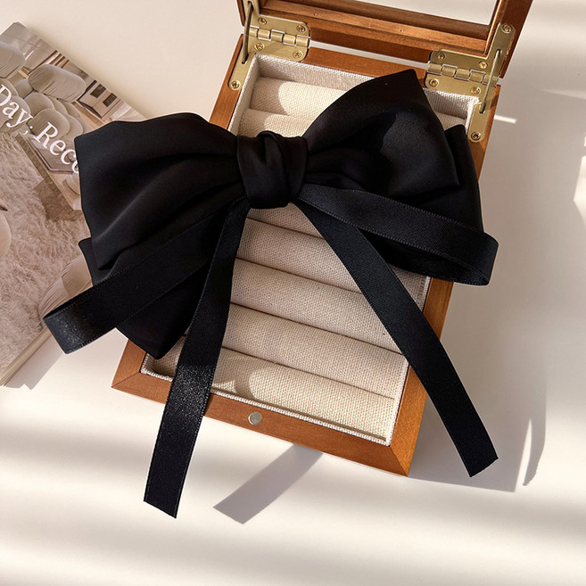 하이유니 레트로 프렌치 린넨 리본 자동핀 헤어핀