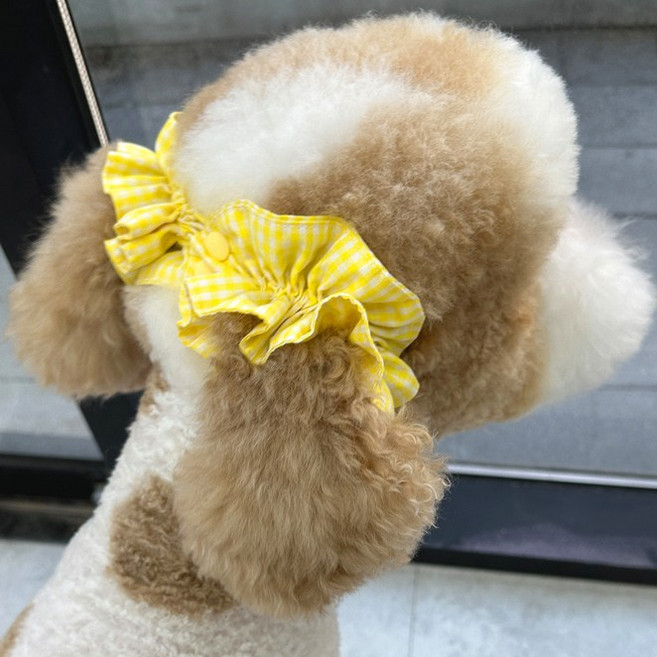 아엠댕댕 프릴체크 이어슈슈 강아지 귀통풍 스누드 염증밴드 귓병예방, 1개, 옐로체크