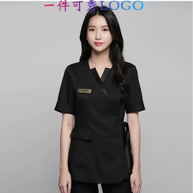 CEAM 工作服 夏季美容師服飾 醫美會所適用, 1個, 黑色單上衣 短袖,2XL, 黑色 單上衣 短袖