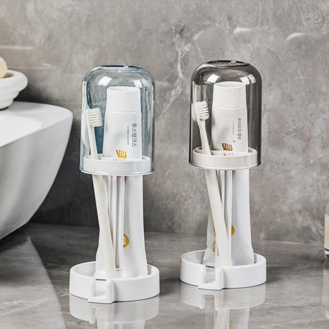 벤스투 물빠짐 양치컵 세트 칫솔거치대, 2개, 블루+그레이