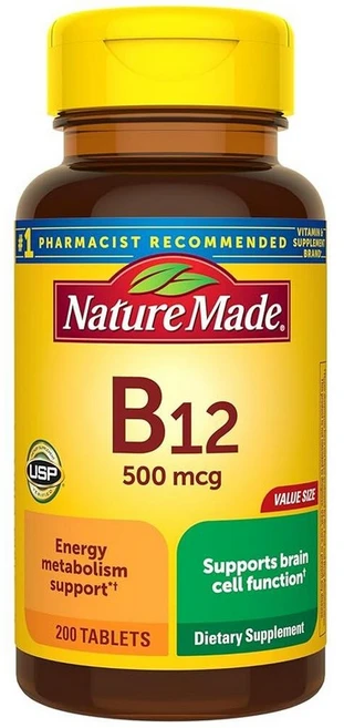 Nature Made 네이처메이드 비타민B12 500mcg 100정 건강유지 영양제, 네이처메이드 200 Count (Pack of 1), 100, 1 - 쿠팡