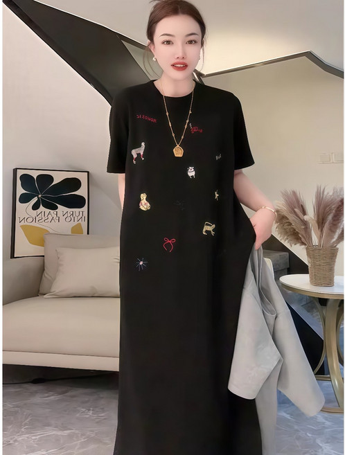 ZAJA 빅사이즈 루즈핏 롱 원피스 라운드 여름 나른한 캐주얼