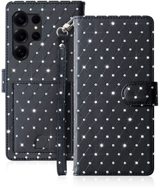 갤럭시 S23 시리즈 S23 / S23플러스 / S23울트라 - 트윙클 큐빅 지폐2칸+카드5장 올인원 지갑형 케이스 + 손목스트랩