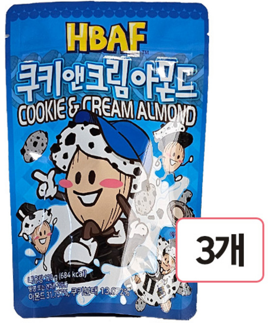 바프 쿠키 앤 크림 아몬드, 120g, 3개