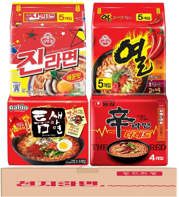 더레드 맵부심 라면 오뚜기 농심 팔도 4종 19개입 (열랴면5 신라면더레드4 틈새라면5 진랴면5)