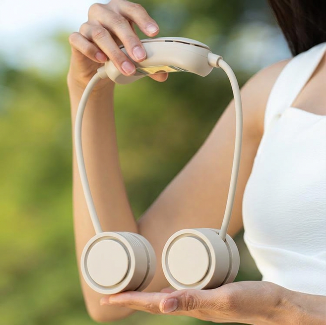 PYHO 넥밴드 선풍기 반도체 냉각 무선 BLDC 대용량 배터리 캠핑용, 살구색+수납함, DQ209Pro