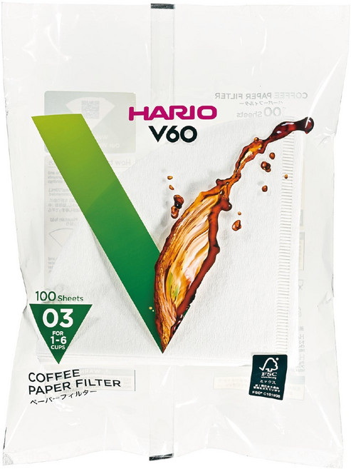 HARIO V60 咖啡濾紙 03 適用1-6杯, 1個, 100個, 白色