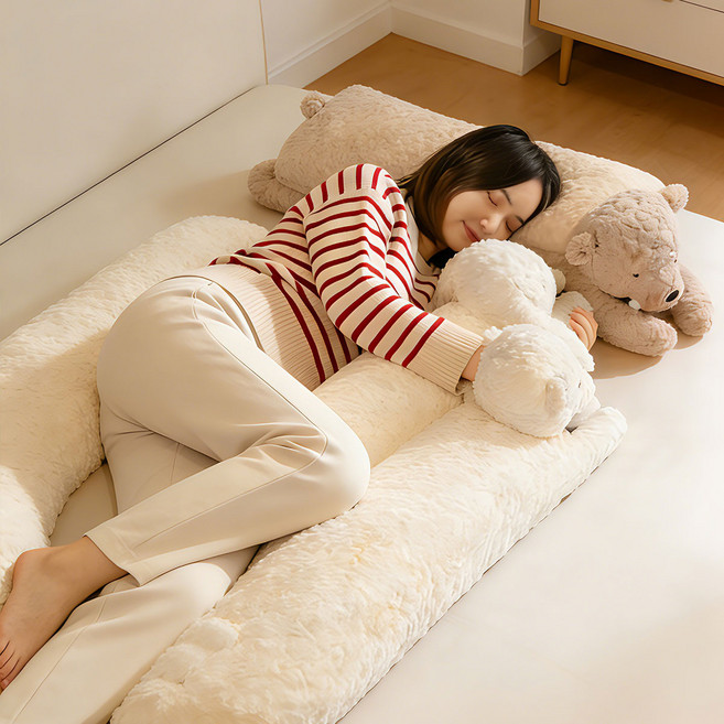 Tooliva 안고자는 바디필로우 인형 곰돌이 롱쿠션 다리 베개, 화이트