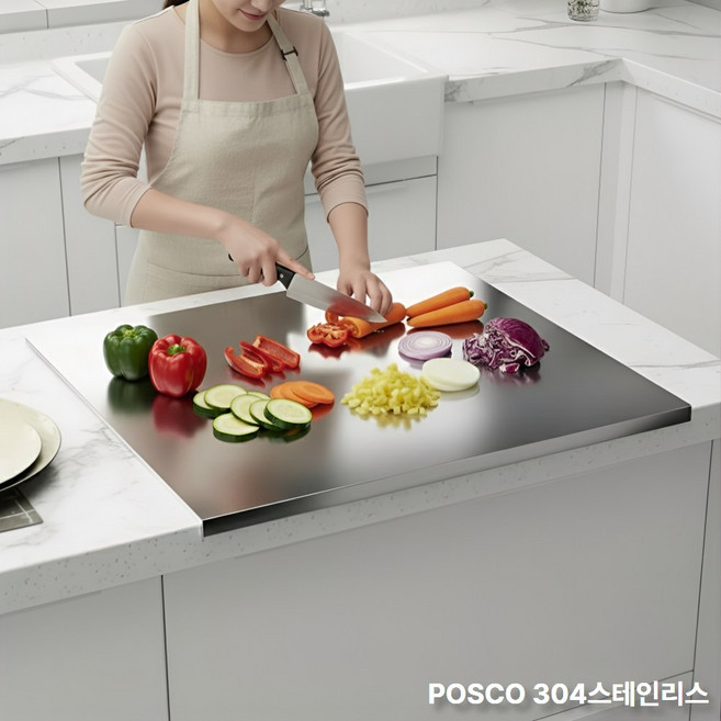 [국내생산] 304 스테인리스 절곡형 도마 / 싱크대 상판 대형 위생 양면도마 베이킹보드 겸용 풀리제, 1개, 스텐