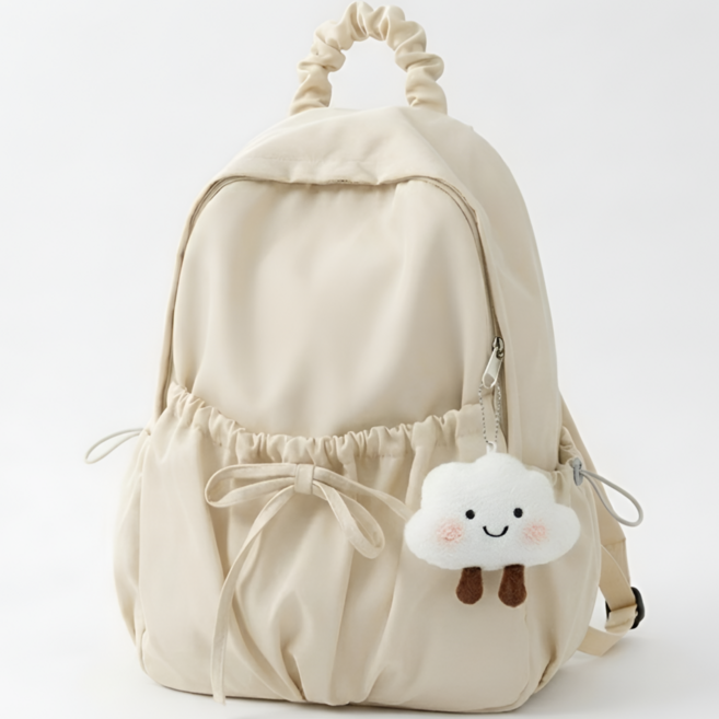 펀베스트 여성 나일론 셔링 백팩 리본 포인트 데일리 가방 키링 세트