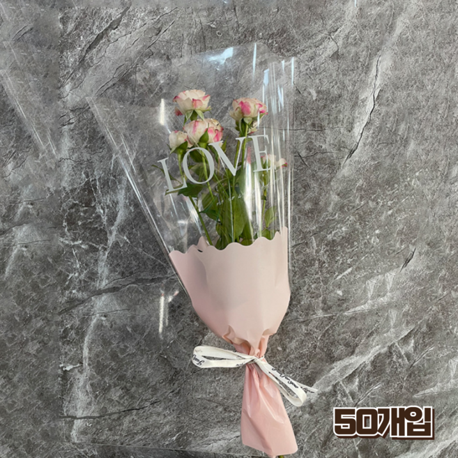 홈앤힐링 봉투형 꽃포장지 투명 꽃 포장봉투 대용량, 50개
