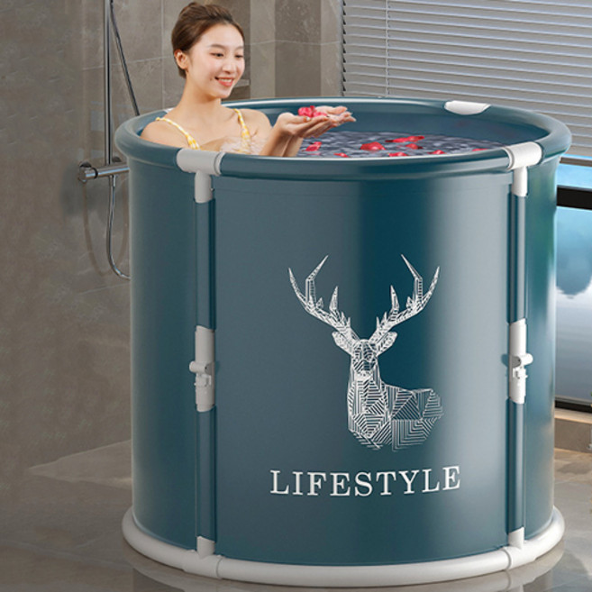 원형 원터치 접이식 욕조 특대형 5cm 반신욕 이동식, 엘크 사슴(쿠션+벨브 포함), 1개