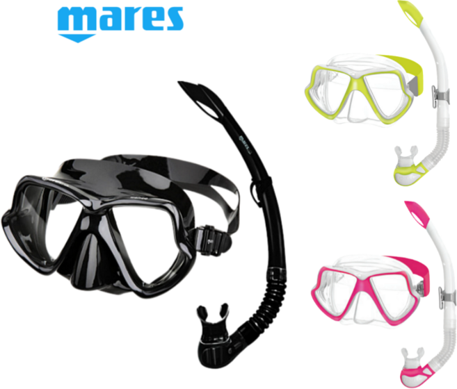 마레스 스노쿨링 마스크 세트 스노쿨 고급형, 네온핑크