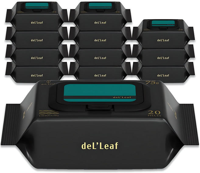 델리프 도톰 엠보싱 저자극 넘버 세븐 카키 물티슈 캡형, 75g, 20매, 12개