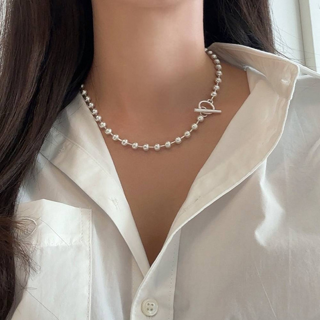 [연예인 협찬] 무광 5mm 볼 체인 토클바 굵은 볼드한 목걸이 레이어드