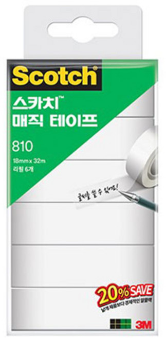 3M 매직 테이프 리필 세이빙팩 810R-6 18mm x 32M 6롤 문구 사무용품