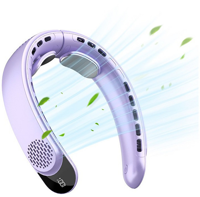 HUID 충전식 넥팬 아이스쿨 미니 USB 대용량 디지털 표시 무날개 목 선풍기, 퍼플, S8