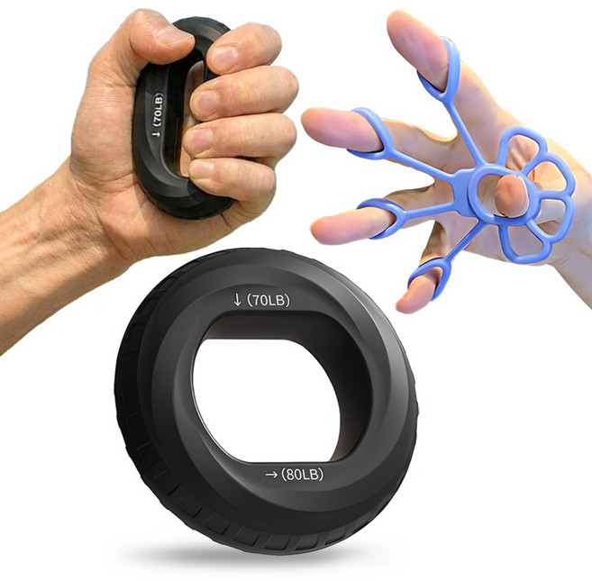 무소음 악력기 세트 손악력기 손가락운동기, 블랙+손가락운동기, 1세트