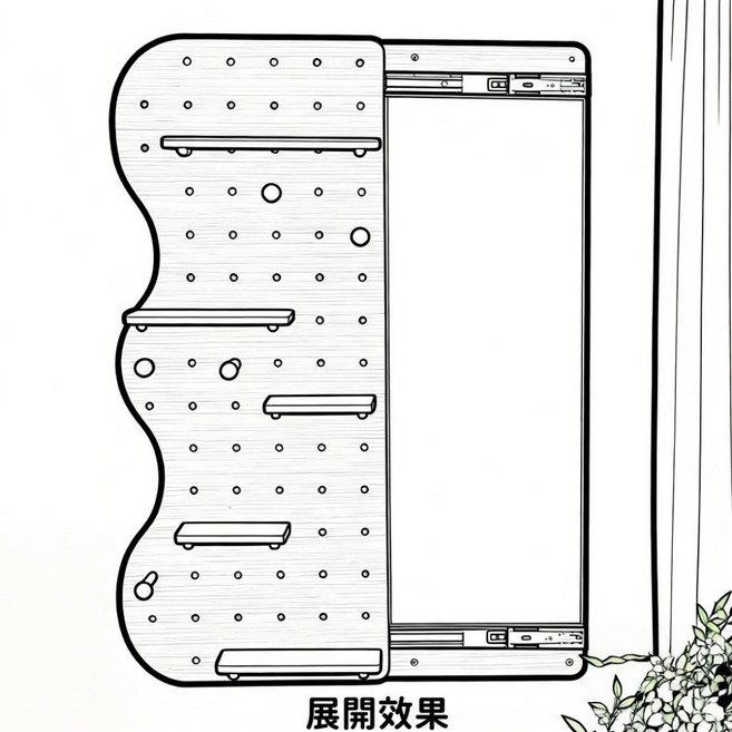 YEATION 隱形推拉全身鏡 洞洞板收納架 附層架與掛勾 簡約設計, 白色波浪推拉, 1層