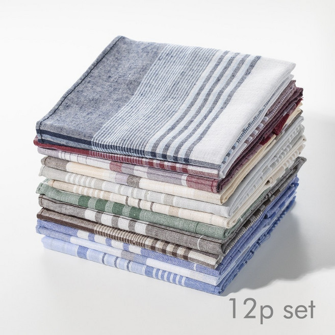 쏘이온 남성 순면 체크 손수건 12종 세트