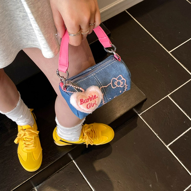 러블리 키티 데님 원통 가방 토트백 미니백