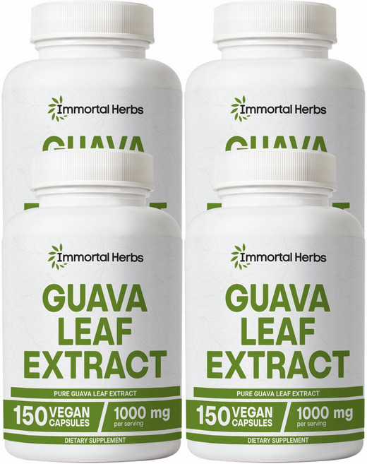 Immortal Herbs 구아바 잎 추출물 1000mg 10:1 엑스트라 스트렝스 150알 비-GMO 및 글루텐 프리 구아바 추출 캡슐 여성 및 남성용, 4개, 150정