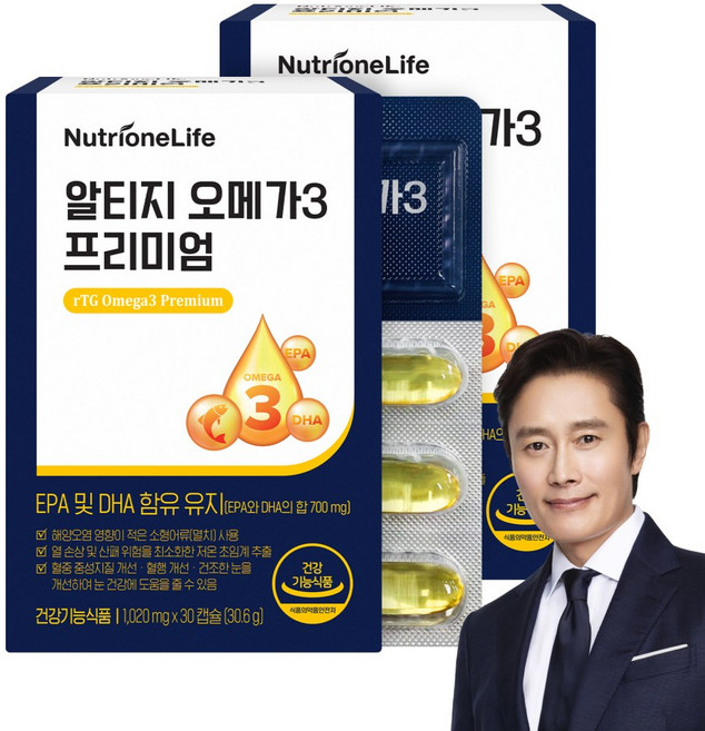 [본사출고] 뉴트리원 알티지 오메가3 프리미엄 혈행건강 rTG EPA DHA 쇼핑백 선물세트, 2개, 30정