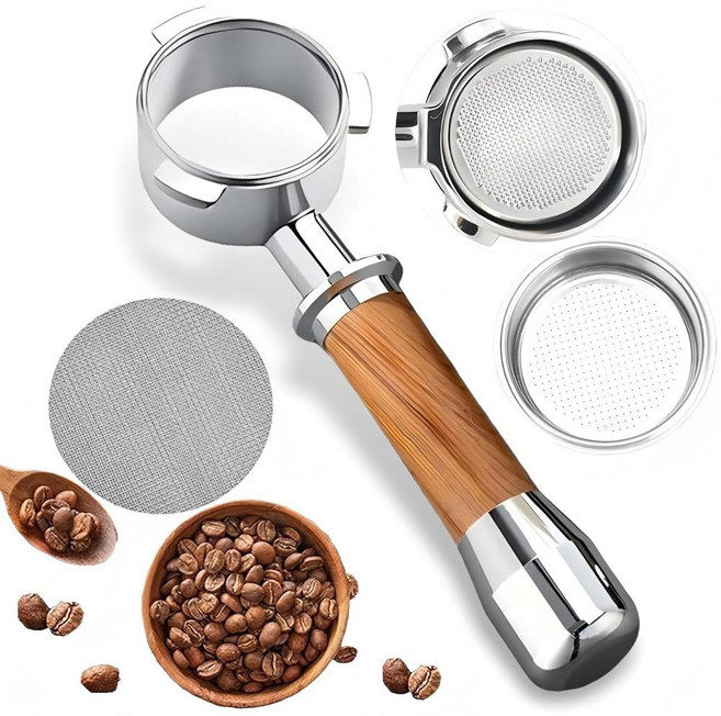 에이톤부 54mm 커피 바텀리스 포터필터 브레빌 바리스타 베스 870/878/880/876/840/810/500/450 교체 부품 포터필터(블랙)와 호환됩니다, Walnut