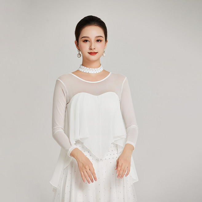 댄스 댄스복 볼륨 라틴댄스복 의상 모던댄스 탑 공연 상의 라틴댄스 제품 레오타드 스타킹, 11.화이트 XXL