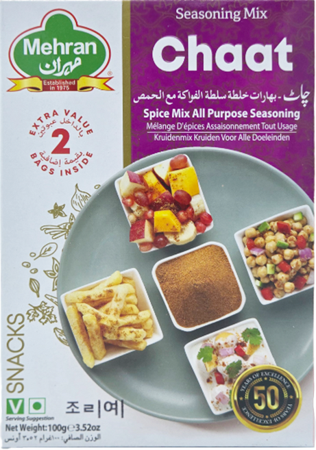 Mehran Chaat Masala - All Purpose Spice Mix for Snacks and Salads 메란 찻 마살라 - 스낵과 샐러드를 위한 다목적 향신료 믹스, 1개, 100g