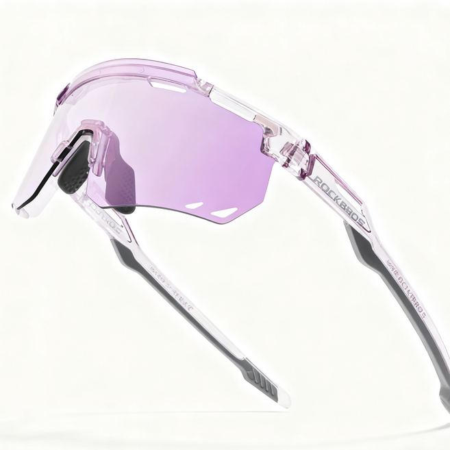 락브로스 SP323 경량화 사이클링 변색 편광 고글 + 안경 클립 케이스 세트, 브라이트 클리어 퍼플, 1개